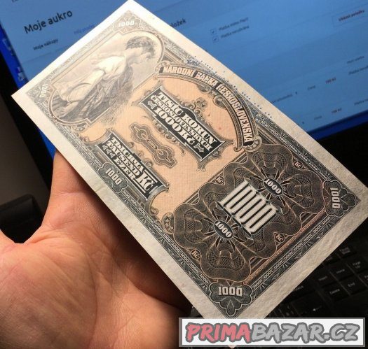 Staré bankovky - 1000 korun 1932 velmi pěkný stav – fotografie 5