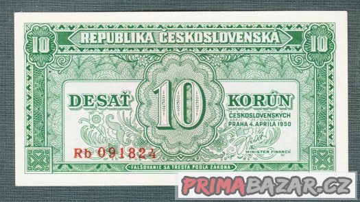 Staré bankovky 10 kčs 1950 pěkný stav – fotografie 1