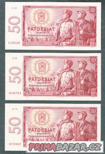 Staré bankovky - 50 kčs 1964 bezvadný stav UNC - 3kusy – fotografie 1