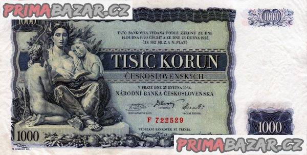 Bankovka 1000kčs 1934 – fotografie 2
