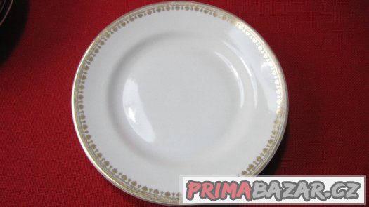 Talíře: 3 páry (3 hl. + 3 plyt.), bílé s decent. zlaceným ok – fotografie 2