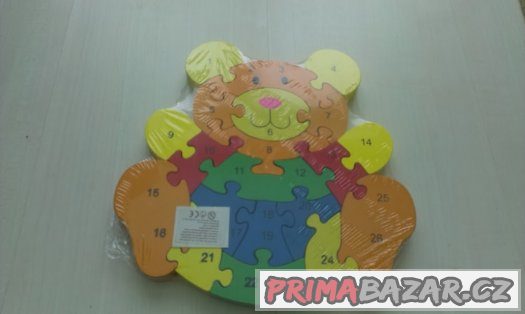 Nové dřevěné puzzle medvěd s čísly a písmeny – fotografie 1