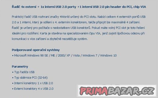 PCI USB 2.0 řadič 4+1, úplně nový – fotografie 4