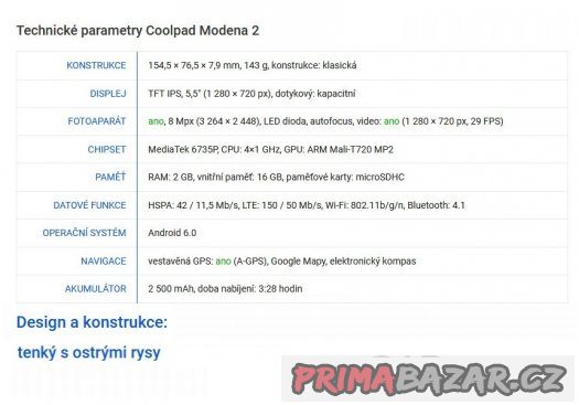 Coolpad Dual SIM 2+16GB 8+8MP 5,5" LTE – fotografie 5