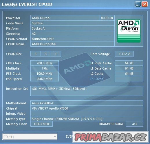AMD Duron 700 MHz Spitfire D700AUT1B sc.462 FUNKČNÍ – fotografie 4