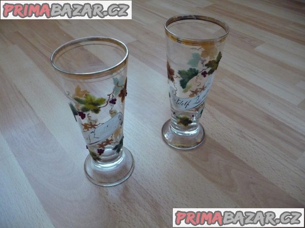 Starožitné skleněné poháry s motivem víno 2 ks – fotografie 1