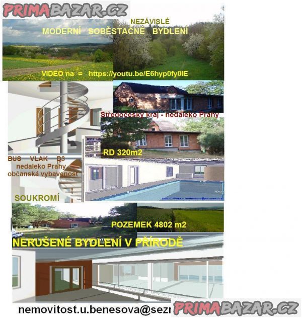 RD(novostavba) nedaleko Prahy v přírodě,pozemek4802m2,RD320m2+bus,vlak,D3,bazén,krb.vlož. – fotografie 1
