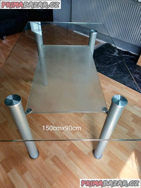 SKLENĚNÝ JÍDELNÍ STŮL 150x90cm – fotografie 1