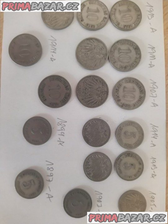 konvolut mincí - 5 a 10 pfennig – fotografie 1