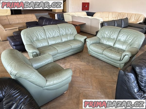 160 Kožená sedací souprava sedačka 3+2+1 LONG LIFE sv. zelená – fotografie 1