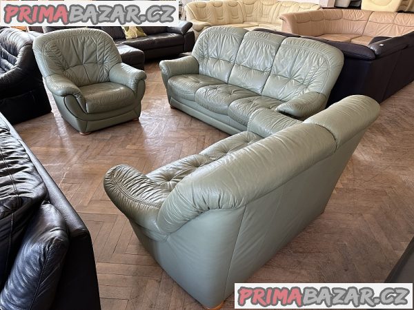 160 Kožená sedací souprava sedačka 3+2+1 LONG LIFE sv. zelená – fotografie 2