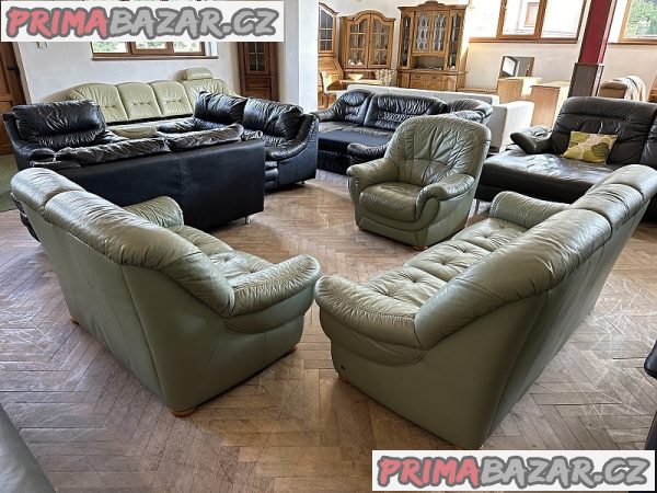 160 Kožená sedací souprava sedačka 3+2+1 LONG LIFE sv. zelená – fotografie 3