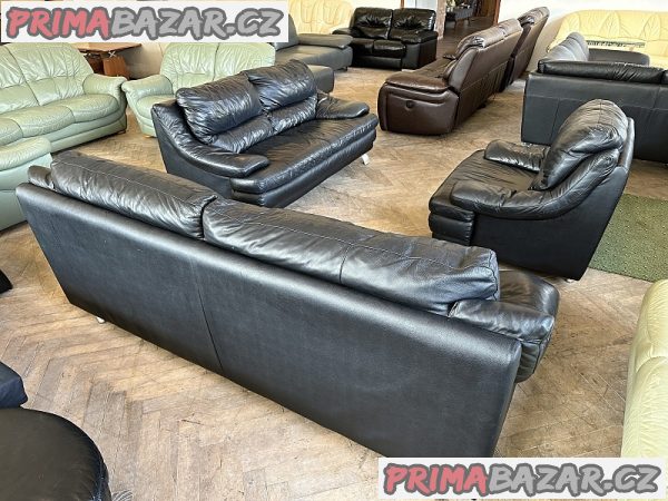 140 Kožená sedací souprava sedačka 1+2+2,5 černá – fotografie 4