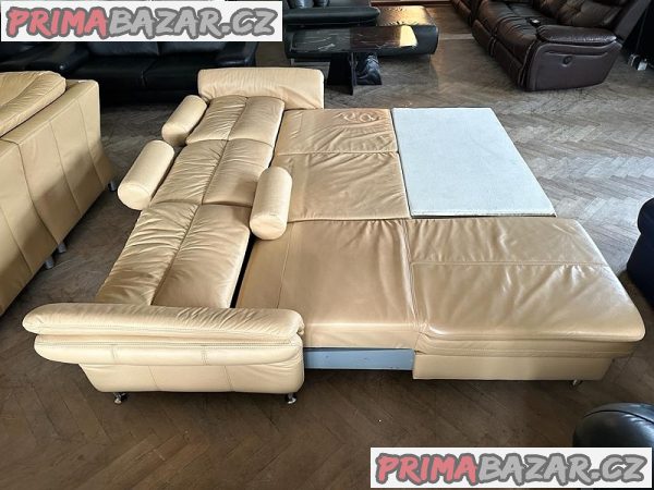 277 Kožená plně rozkládací sedačka béžová – fotografie 3