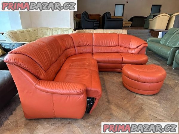555 Kožená rohová sedací souprava sedačka tvar U rozkládací cihlová – fotografie 4